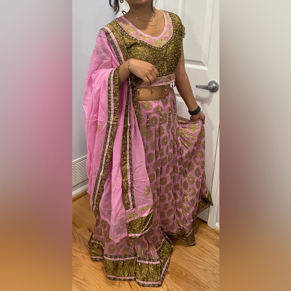 Beautiful Pink and gold chainya choli